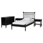 Baxton Studio Denita Spindle 4-Piece Bedroom Set - Farmhouse Platform Bed with Matching Dresser and 1-Drawer Nightstands, Black, Twin